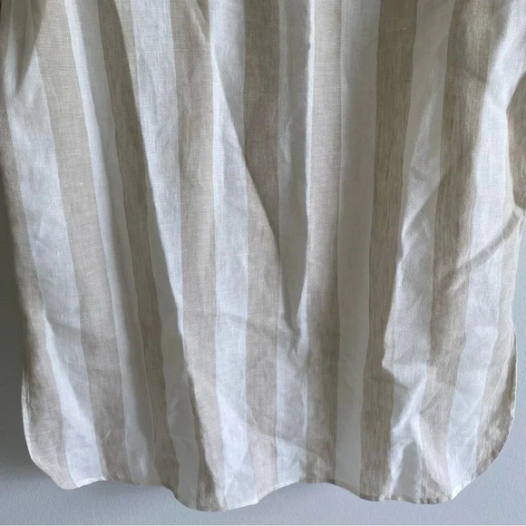 100% LINEN Ellen Tracy Striped Coastal Grandma Neutral Long Tunic Top Size S - Picture 8 of 14
